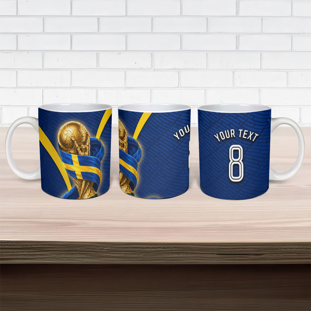 Personalized Sweden Football Trophy Ceramic Mug Golden Cup Flag Ribbon Dynamic Stripes