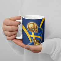 Personalized Sweden Football Trophy Ceramic Mug Golden Cup Flag Ribbon Dynamic Stripes