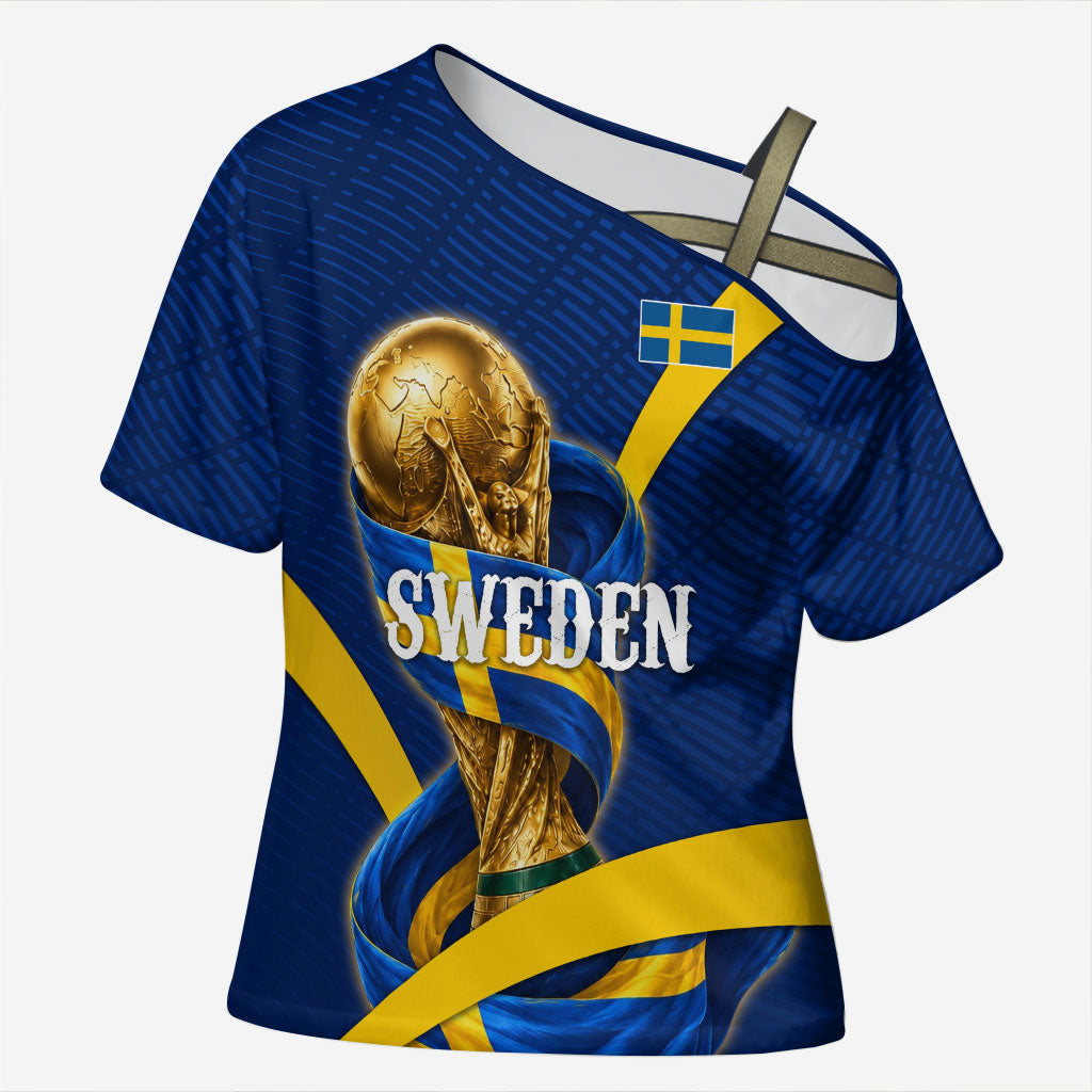 Personalized Sweden Football Trophy Cross Shoulder Shirt Golden Cup Flag Ribbon Dynamic Stripes