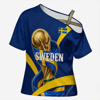 Personalized Sweden Football Trophy Cross Shoulder Shirt Golden Cup Flag Ribbon Dynamic Stripes