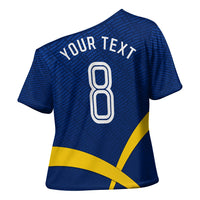 Personalized Sweden Football Trophy Cross Shoulder Shirt Golden Cup Flag Ribbon Dynamic Stripes