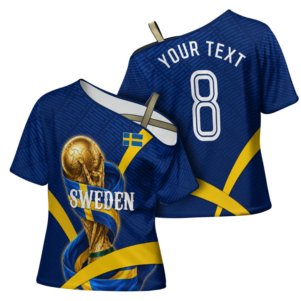Personalized Sweden Football Trophy Cross Shoulder Shirt Golden Cup Flag Ribbon Dynamic Stripes