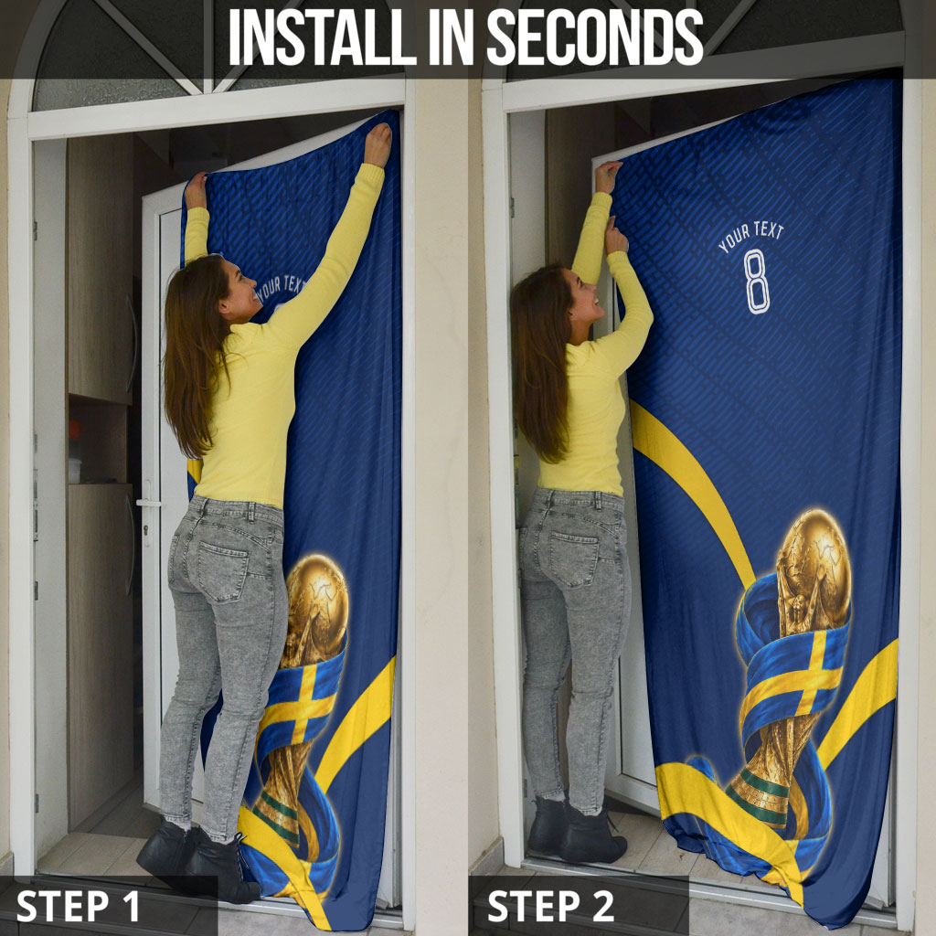 Personalized Sweden Football Trophy Door Cover Golden Cup Flag Ribbon Dynamic Stripes