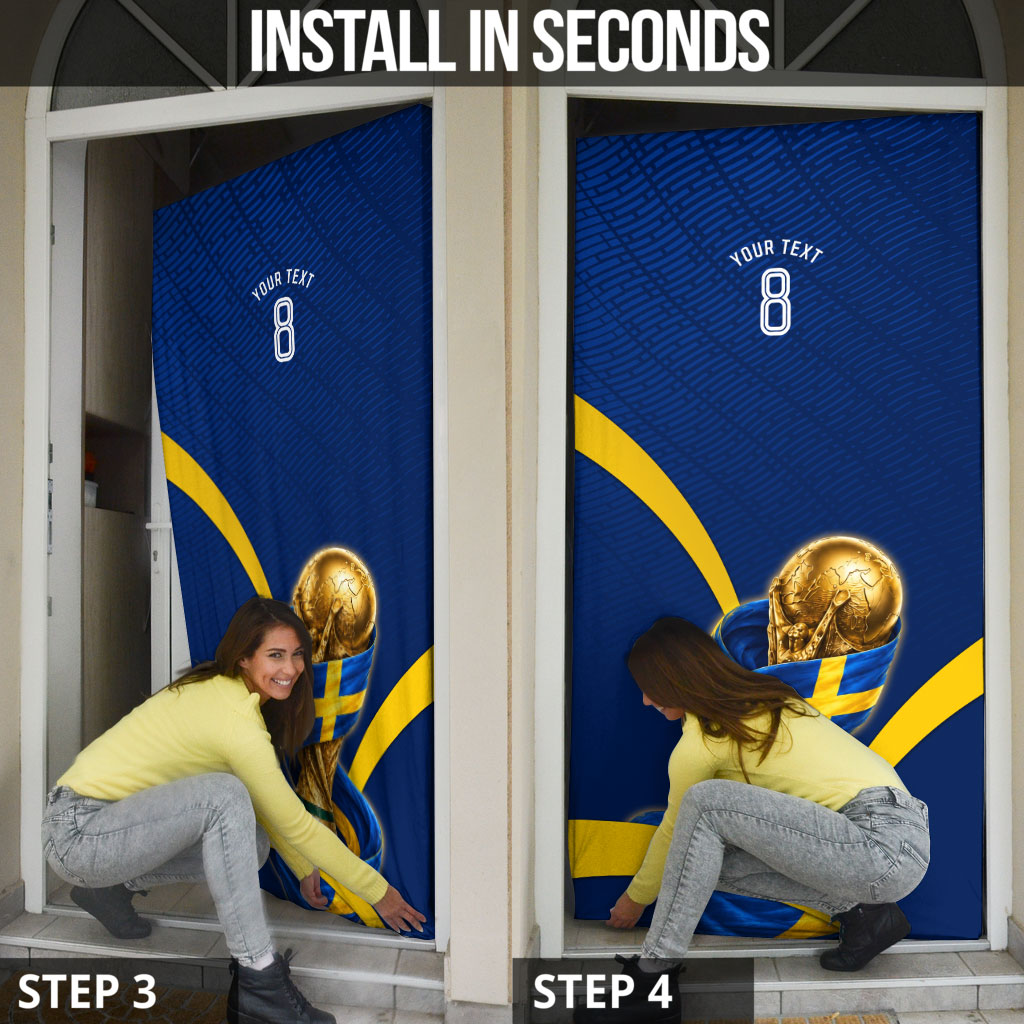 Personalized Sweden Football Trophy Door Cover Golden Cup Flag Ribbon Dynamic Stripes