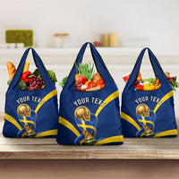 Personalized Sweden Football Trophy Grocery Bag Golden Cup Flag Ribbon Dynamic Stripes
