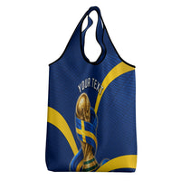 Personalized Sweden Football Trophy Grocery Bag Golden Cup Flag Ribbon Dynamic Stripes