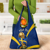 Personalized Sweden Football Trophy Grocery Bag Golden Cup Flag Ribbon Dynamic Stripes