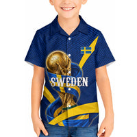 Personalized Sweden Football Trophy Hawaiian Shirt Golden Cup Flag Ribbon Dynamic Stripes