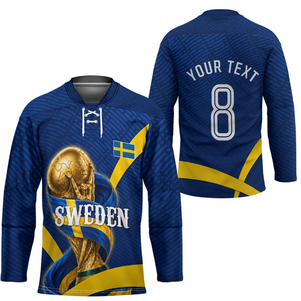 Personalized Sweden Football Trophy Hockey Jersey Golden Cup Flag Ribbon Dynamic Stripes