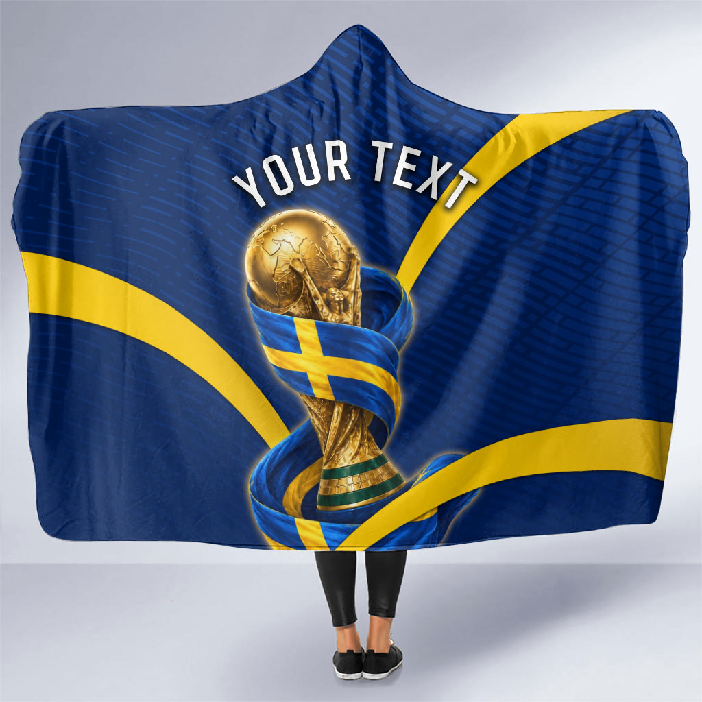 Personalized Sweden Football Trophy Hooded Blanket Golden Cup Flag Ribbon Dynamic Stripes