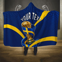 Personalized Sweden Football Trophy Hooded Blanket Golden Cup Flag Ribbon Dynamic Stripes