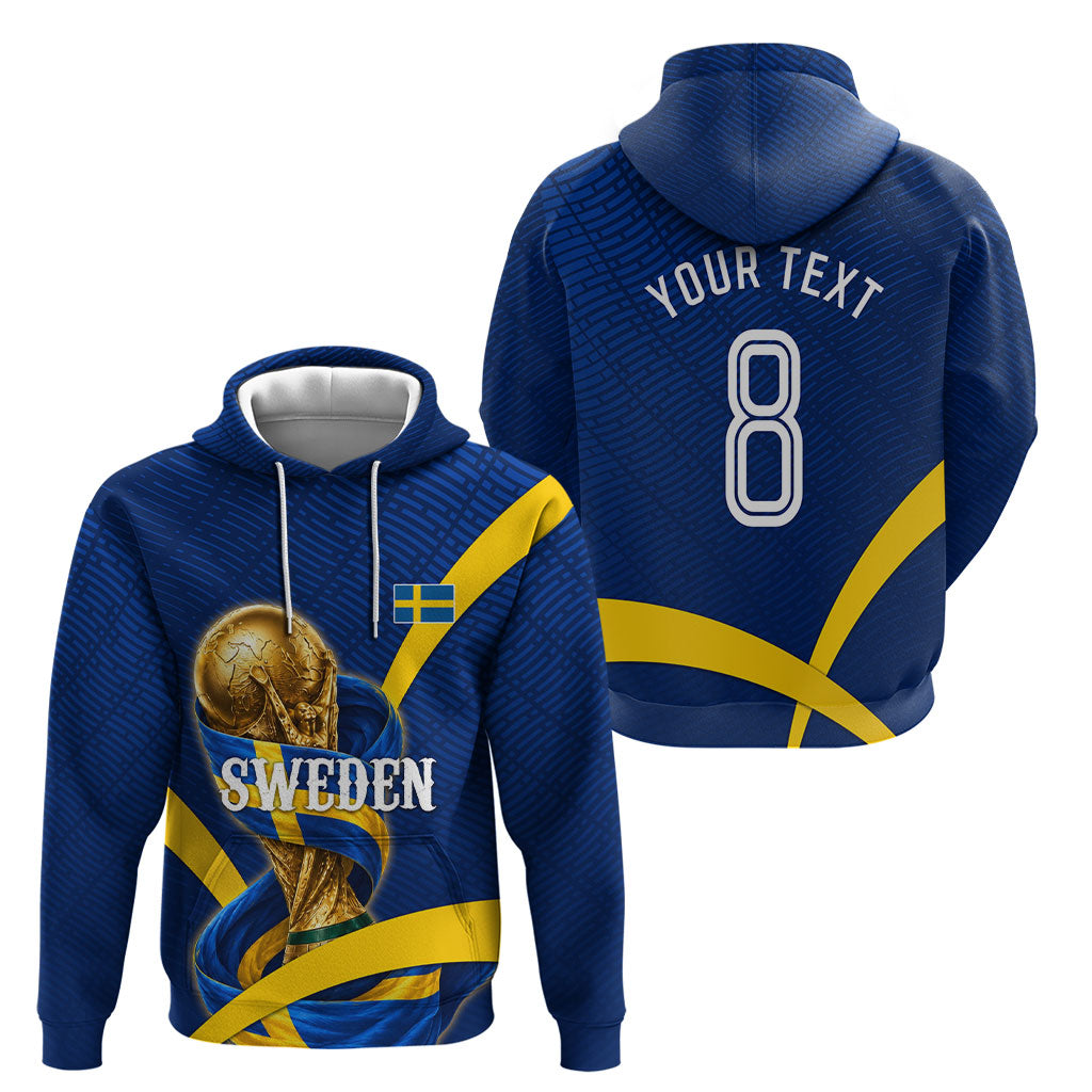Personalized Sweden Football Trophy Hoodie Golden Cup Flag Ribbon Dynamic Stripes