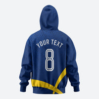 Personalized Sweden Football Trophy Hoodie Golden Cup Flag Ribbon Dynamic Stripes