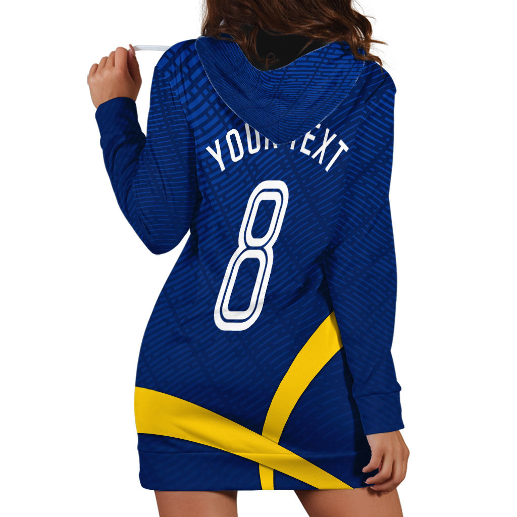 Personalized Sweden Football Trophy Hoodie Dress Golden Cup Flag Ribbon Dynamic Stripes