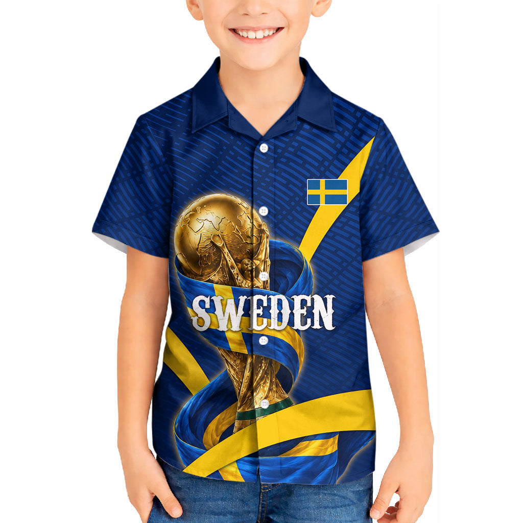 Personalized Sweden Football Trophy Kid Hawaiian Shirt Golden Cup Flag Ribbon Dynamic Stripes