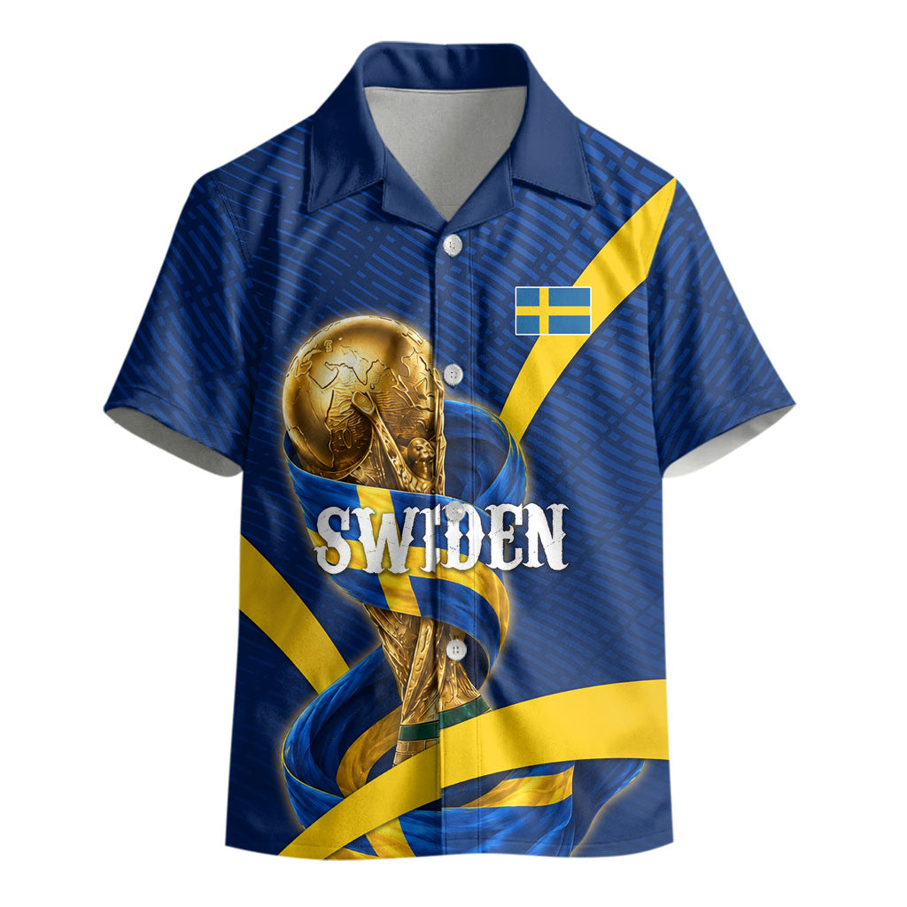 Personalized Sweden Football Trophy Kid Hawaiian Shirt Golden Cup Flag Ribbon Dynamic Stripes