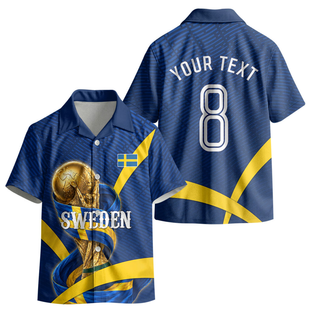 Personalized Sweden Football Trophy Kid Hawaiian Shirt Golden Cup Flag Ribbon Dynamic Stripes