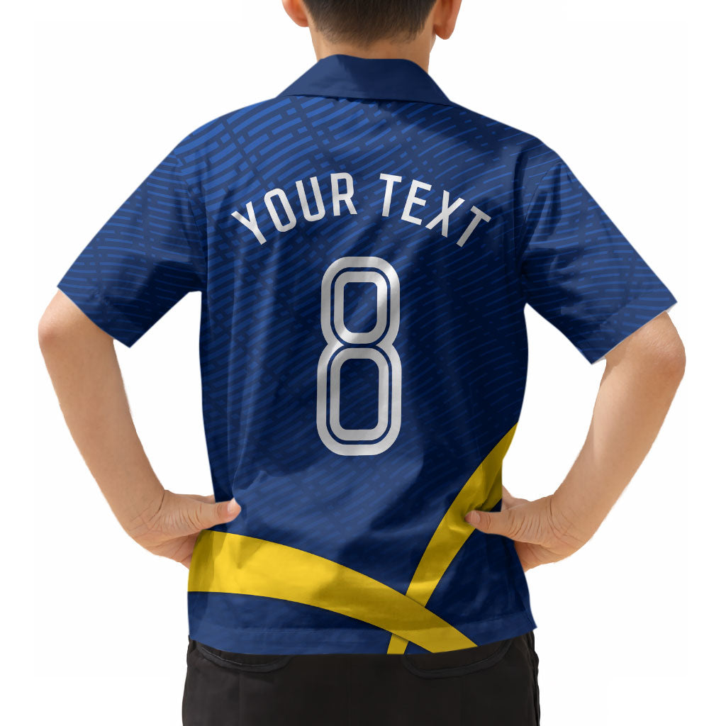 Personalized Sweden Football Trophy Kid Hawaiian Shirt Golden Cup Flag Ribbon Dynamic Stripes