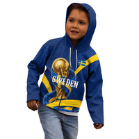 Personalized Sweden Football Trophy Kid Hoodie Golden Cup Flag Ribbon Dynamic Stripes