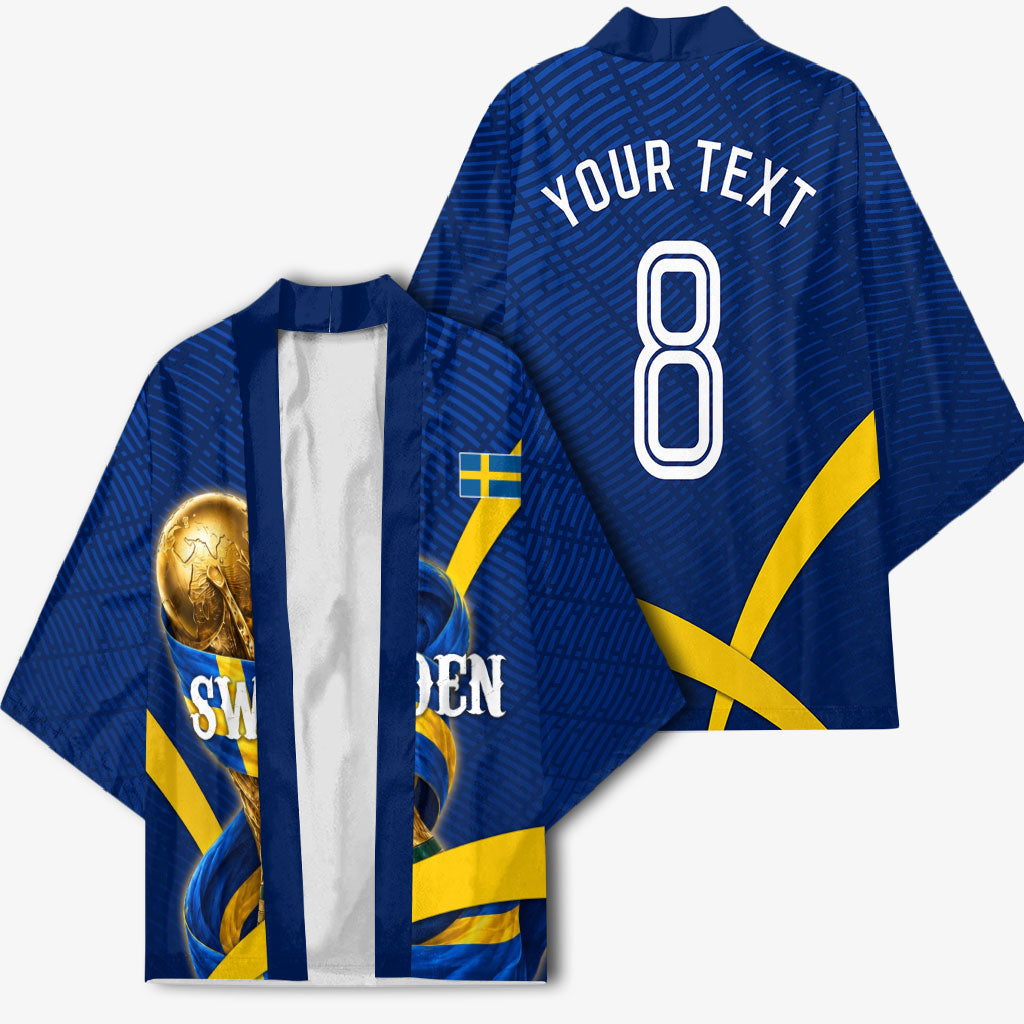 Personalized Sweden Football Trophy Kimono Golden Cup Flag Ribbon Dynamic Stripes