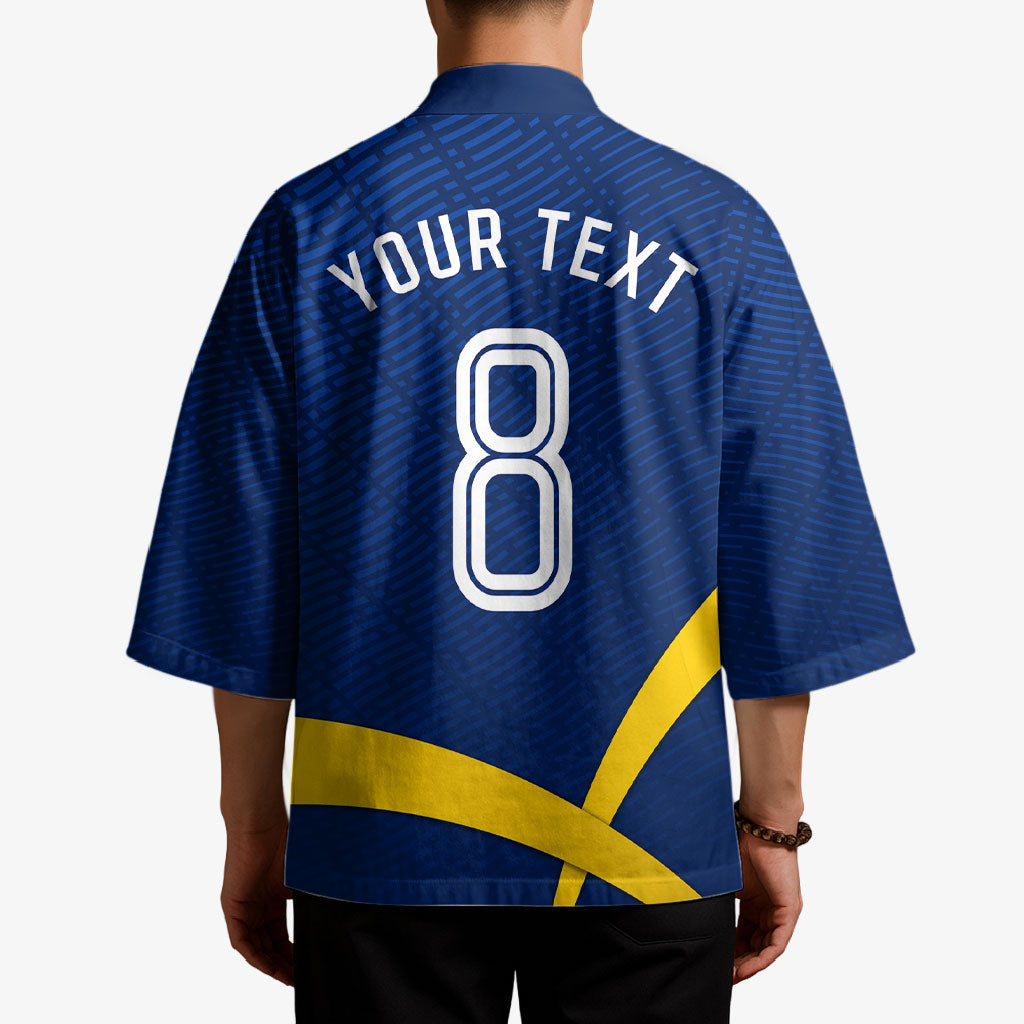 Personalized Sweden Football Trophy Kimono Golden Cup Flag Ribbon Dynamic Stripes