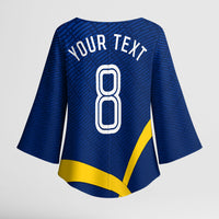 Personalized Sweden Football Trophy Kimono Sleeve Blouse Golden Cup Flag Ribbon Dynamic Stripes