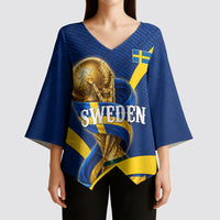 Personalized Sweden Football Trophy Kimono Sleeve Blouse Golden Cup Flag Ribbon Dynamic Stripes