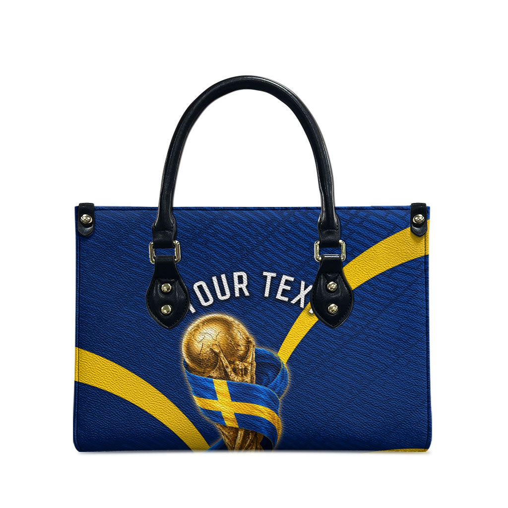 Personalized Sweden Football Trophy Leather Bag Golden Cup Flag Ribbon Dynamic Stripes