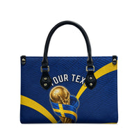 Personalized Sweden Football Trophy Leather Bag Golden Cup Flag Ribbon Dynamic Stripes
