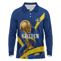 Personalized Sweden Football Trophy Long Sleeve Polo Shirt Golden Cup Flag Ribbon Dynamic Stripes