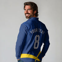 Personalized Sweden Football Trophy Long Sleeve Polo Shirt Golden Cup Flag Ribbon Dynamic Stripes