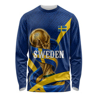 Personalized Sweden Football Trophy Long Sleeve Shirt Golden Cup Flag Ribbon Dynamic Stripes