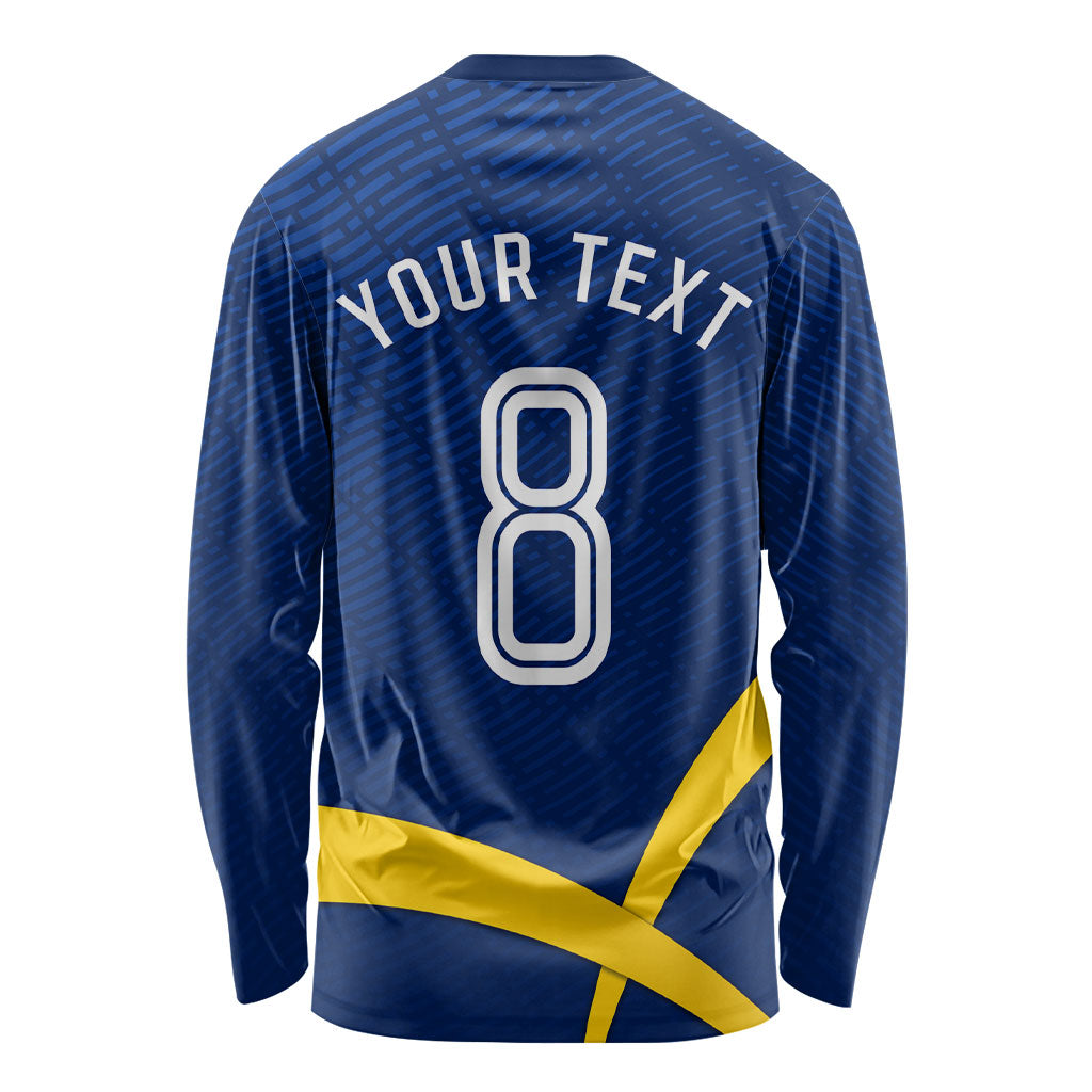 Personalized Sweden Football Trophy Long Sleeve Shirt Golden Cup Flag Ribbon Dynamic Stripes