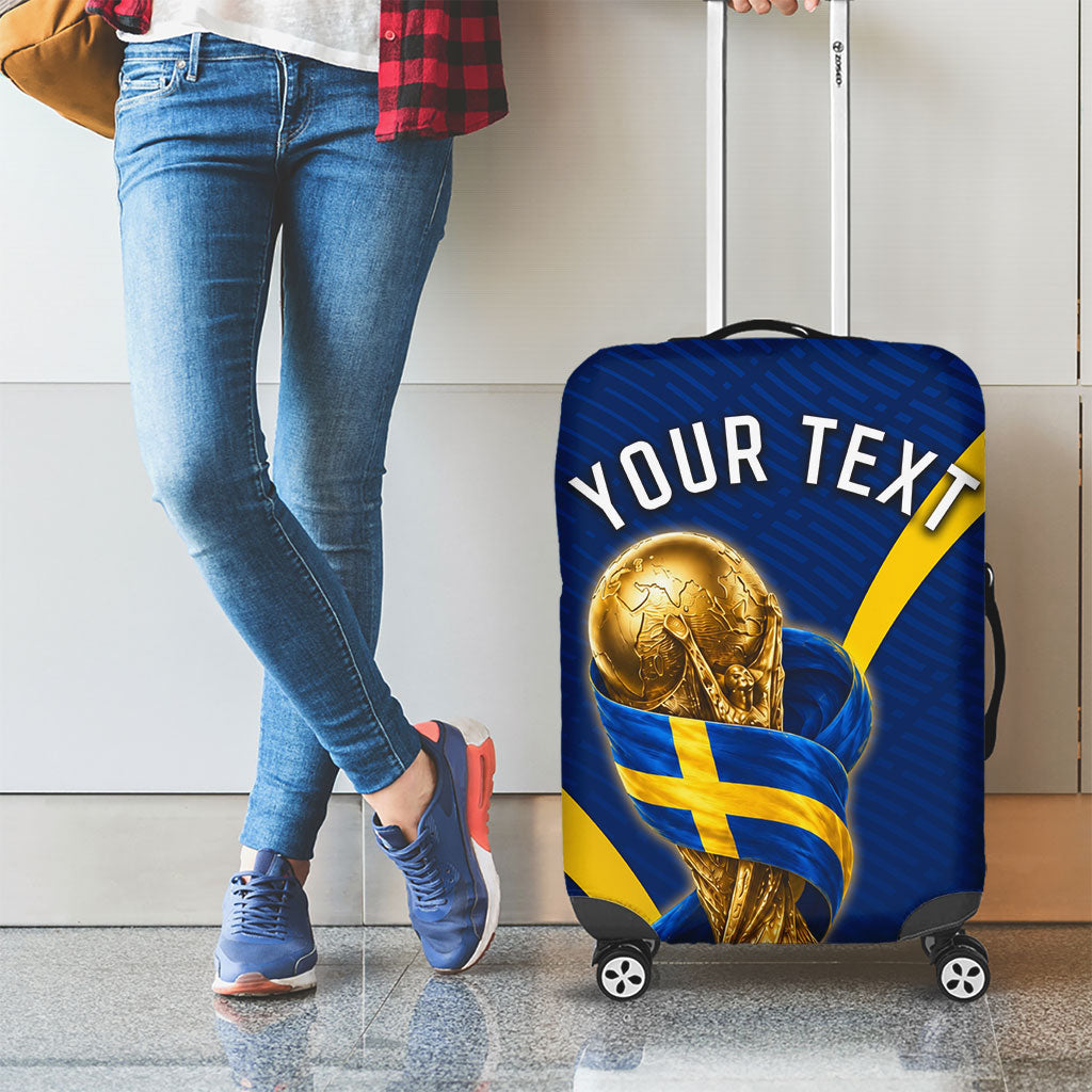 Personalized Sweden Football Trophy Luggage Cover Golden Cup Flag Ribbon Dynamic Stripes