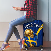 Personalized Sweden Football Trophy Luggage Cover Golden Cup Flag Ribbon Dynamic Stripes