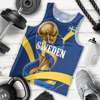 Personalized Sweden Football Trophy Men Tank Top Golden Cup Flag Ribbon Dynamic Stripes