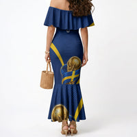 Personalized Sweden Football Trophy Mermaid Dress Golden Cup Flag Ribbon Dynamic Stripes