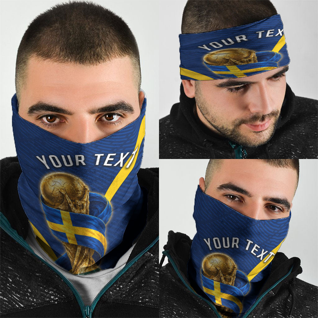 Personalized Sweden Football Trophy Neck Gaiter Golden Cup Flag Ribbon Dynamic Stripes