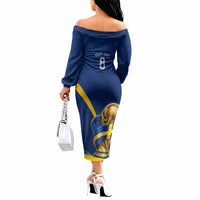 Personalized Sweden Football Trophy Off The Shoulder Long Sleeve Dress Golden Cup Flag Ribbon Dynamic Stripes