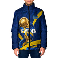 Personalized Sweden Football Trophy Padded Jacket Golden Cup Flag Ribbon Dynamic Stripes