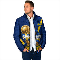 Personalized Sweden Football Trophy Padded Jacket Golden Cup Flag Ribbon Dynamic Stripes
