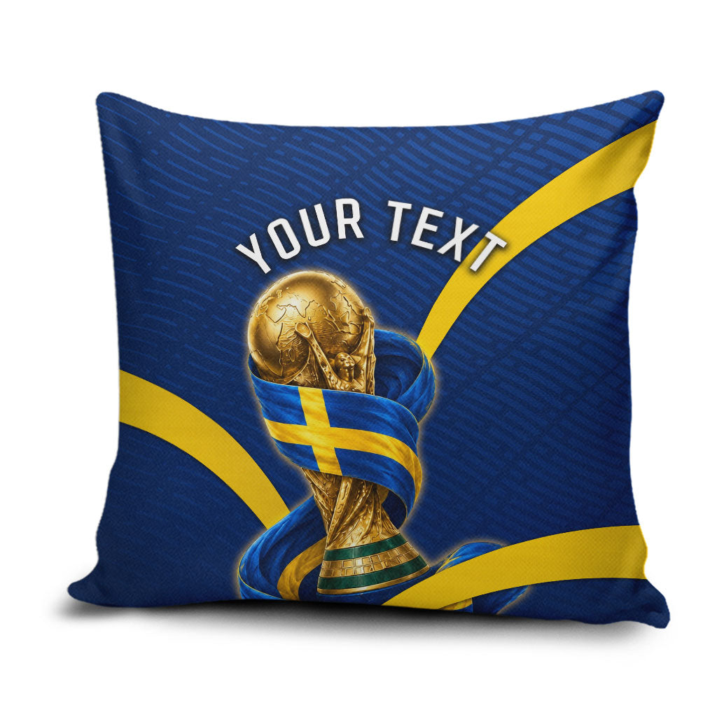 Personalized Sweden Football Trophy Pillow Cover Golden Cup Flag Ribbon Dynamic Stripes