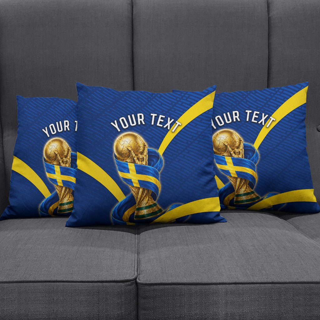 Personalized Sweden Football Trophy Pillow Cover Golden Cup Flag Ribbon Dynamic Stripes