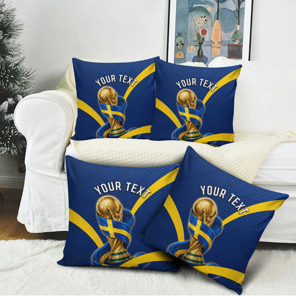 Personalized Sweden Football Trophy Pillow Cover Golden Cup Flag Ribbon Dynamic Stripes