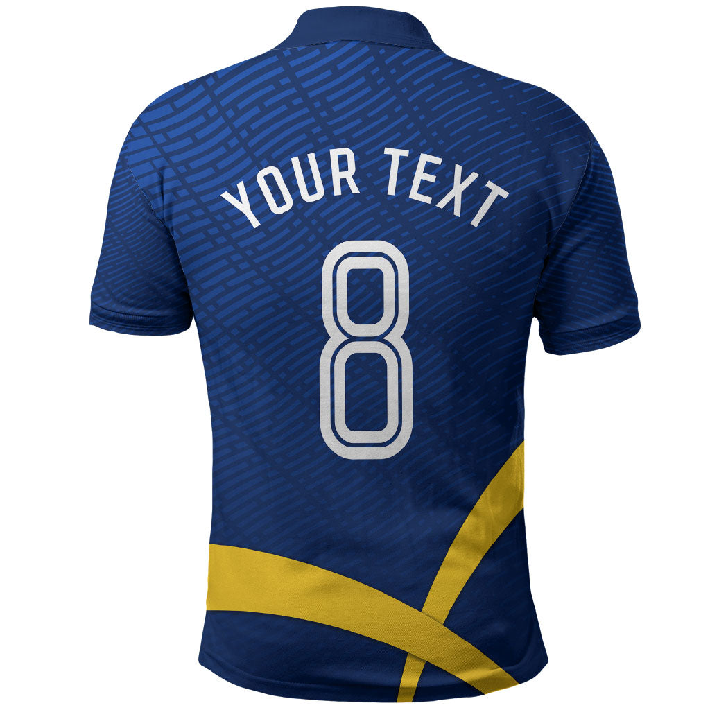 Personalized Sweden Football Trophy Polo Shirt Golden Cup Flag Ribbon Dynamic Stripes
