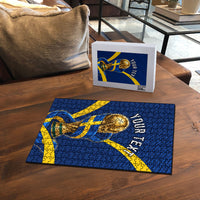 Personalized Sweden Football Trophy Puzzle Golden Cup Flag Ribbon Dynamic Stripes