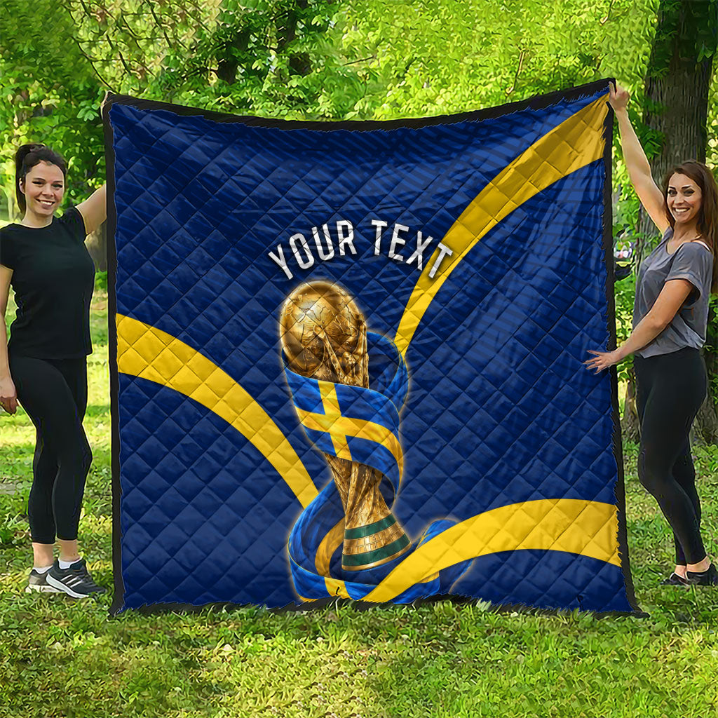 Personalized Sweden Football Trophy Quilt Golden Cup Flag Ribbon Dynamic Stripes