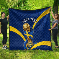 Personalized Sweden Football Trophy Quilt Golden Cup Flag Ribbon Dynamic Stripes