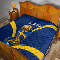 Personalized Sweden Football Trophy Quilt Golden Cup Flag Ribbon Dynamic Stripes