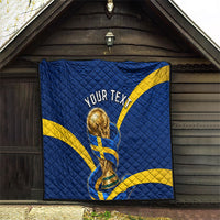 Personalized Sweden Football Trophy Quilt Golden Cup Flag Ribbon Dynamic Stripes